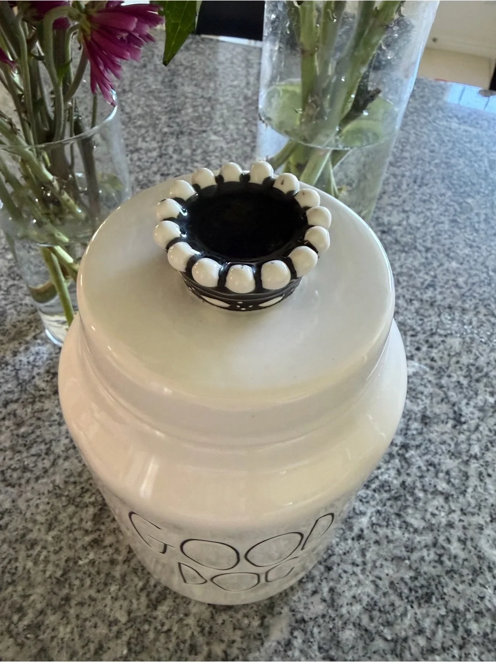 Rae Dunn Vintage 2021 Good Dog black crown Ceramic Canister Lid with Black Logo